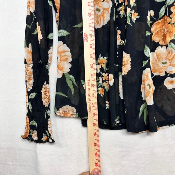 Ember Floral Ruffle Top Long Sleeve Buttoned Women's Medium V-Neck Sheer Summer - Picture 8 of 10